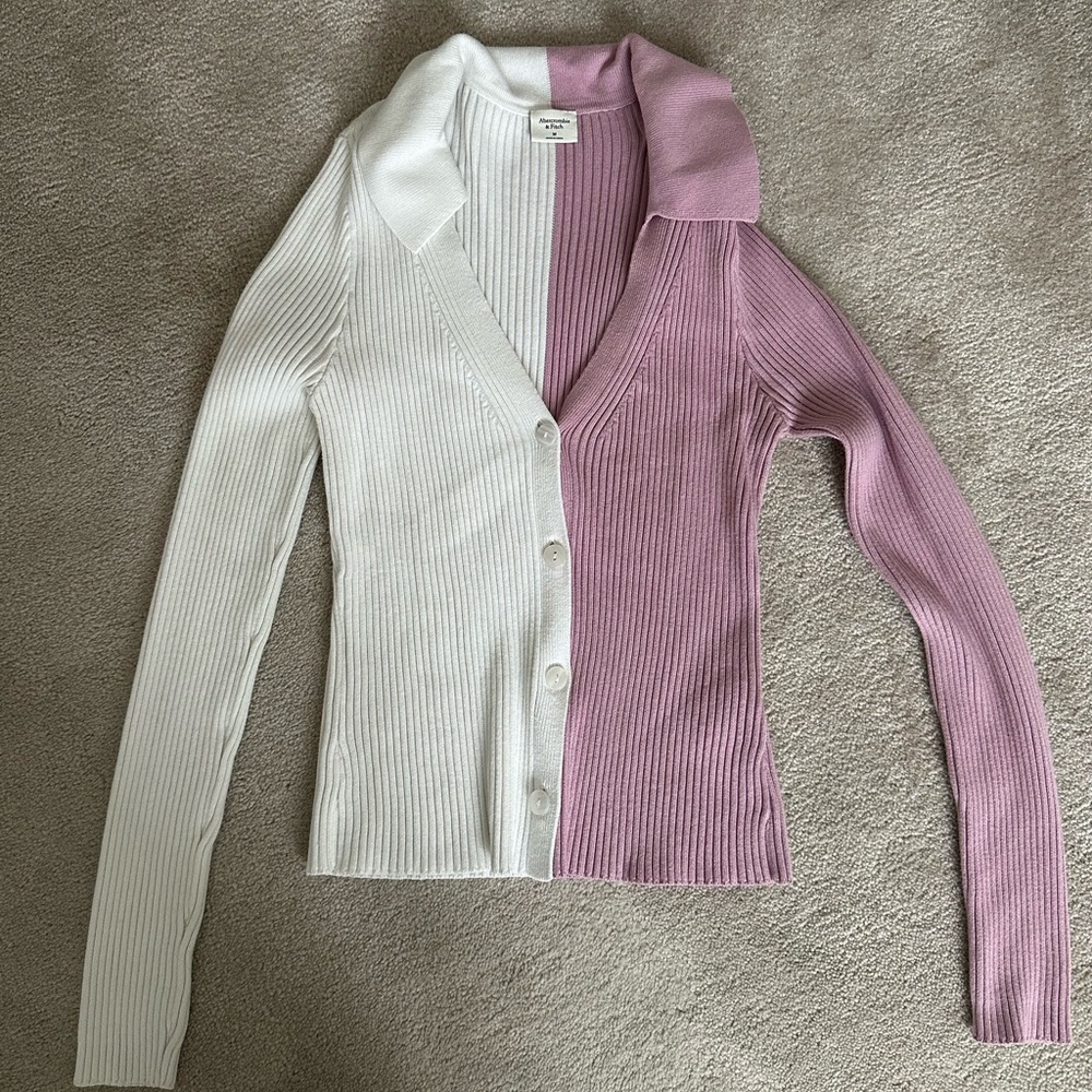 Abercrombie & Fitch Rib Knit Color Block Collared Cardigan - Picture 2 of 3